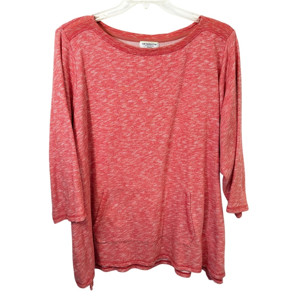 Liz Claiborne Plus Size 3X Top Coral Marled Knit Pocket Heather Casual Fall‎ 963